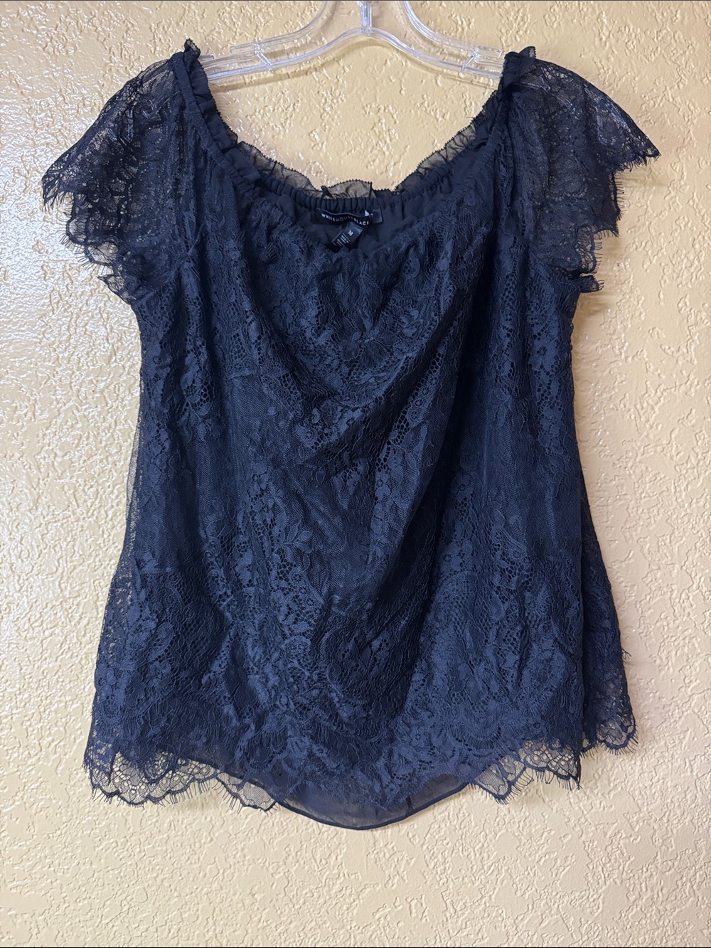 White House Black Market Black Lace Cap-Sleeve Blouse